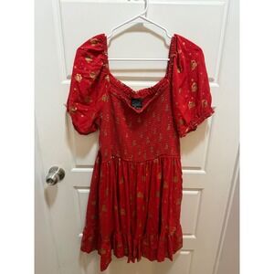 Her Universe Howls Moving Castle Smocked Square Neck Puff Sleeve Red Dress 2X